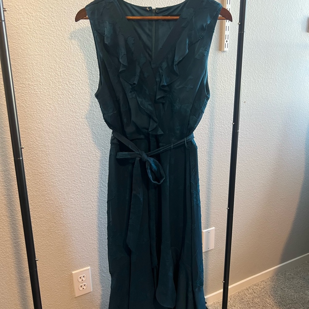 Leslie Fay Teal Maxi Dress with Ruffle Accents